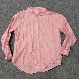 Brooks Brothers  Pink Check 100% Linen Mens Shirt Size Large Button Up